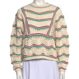Women’s Ecru Open Knit Sweater Wavy Print Unbranded